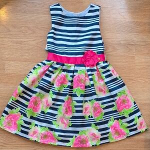 Jona Michelle Striped Navy and Pink Floral Dress
